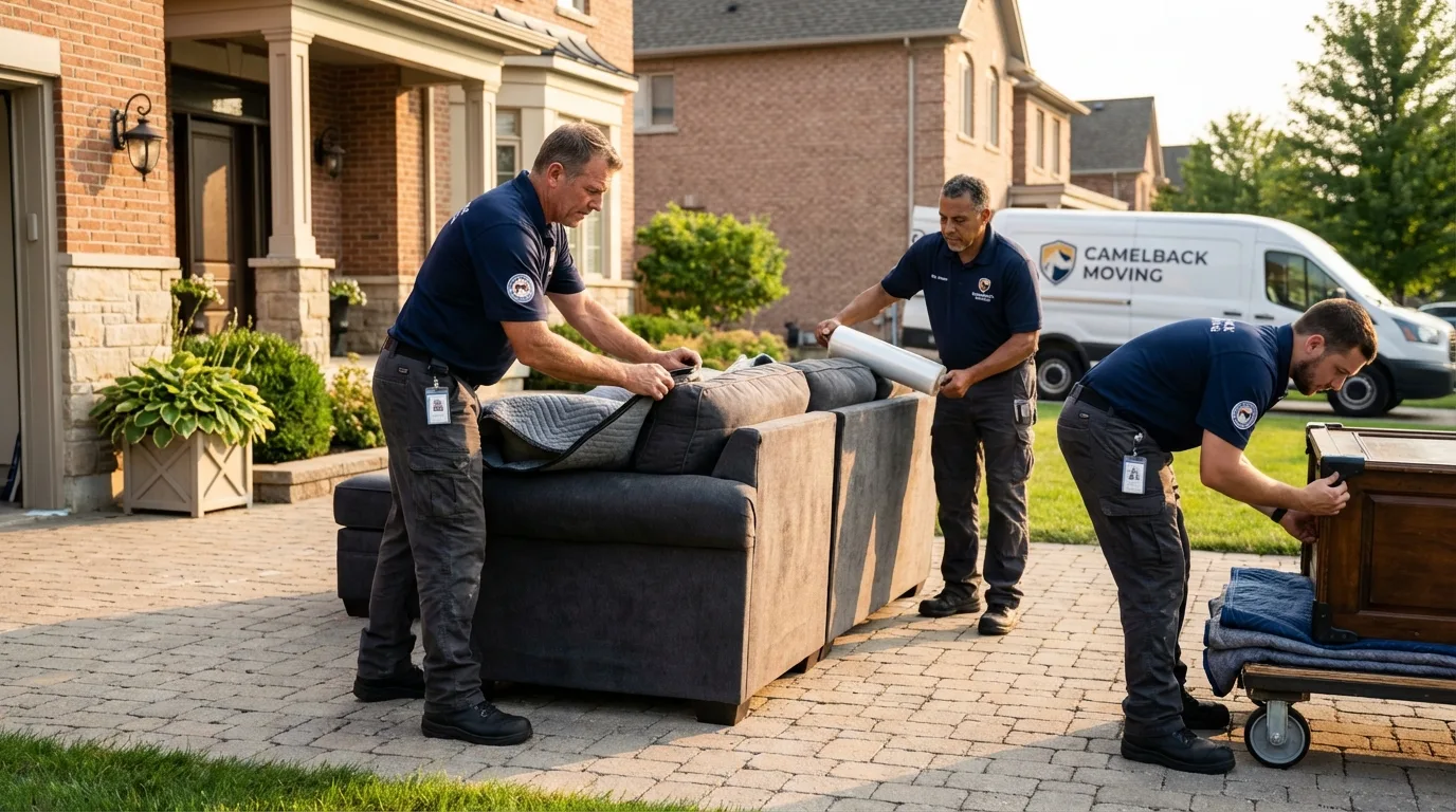Large estate moving crew wrapping furniture in Glencoe, MN